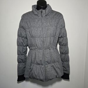 BE By Blanc Noir Down Puffer Jacket Womens M Gray Full Zip Cinch Waist Insulated